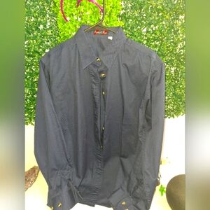 Blue Button Down Shirt with Smooth Fabric and Standard Collar